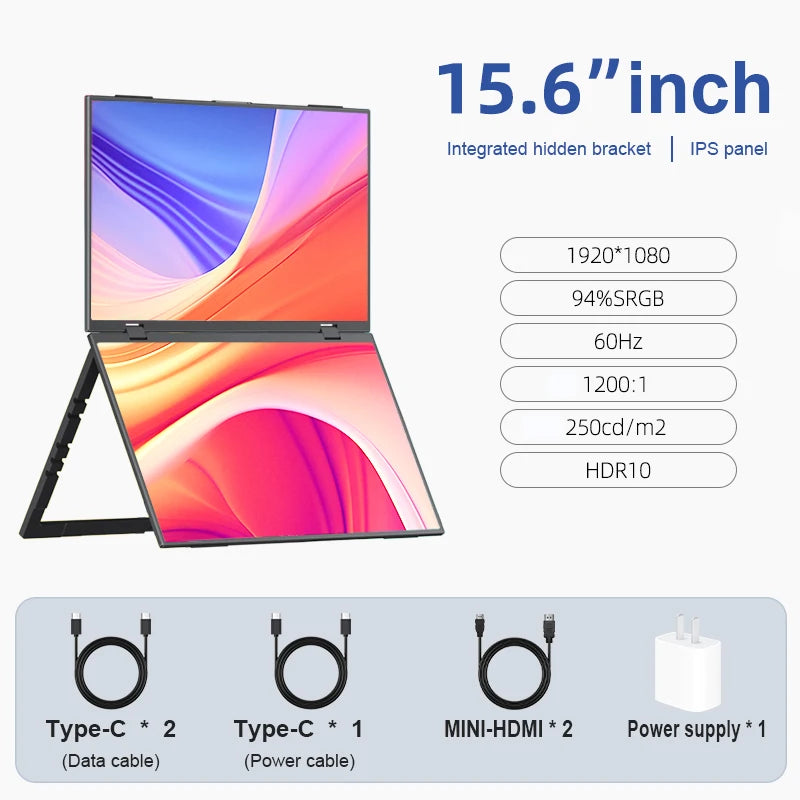 Dual-Screen Portable Monitor 14.1-Inch 15.6-Inch Portable Monitor for Laptop Screen Expander Dual Monitor Dual Monitor Foldable