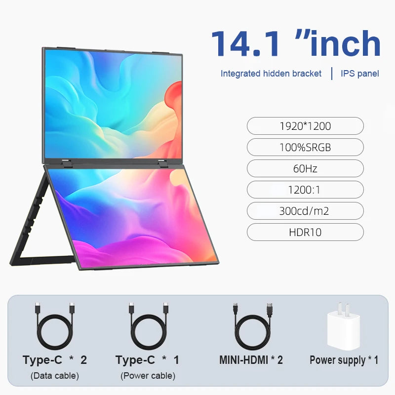 Dual-Screen Portable Monitor 14.1-Inch 15.6-Inch Portable Monitor for Laptop Screen Expander Dual Monitor Dual Monitor Foldable