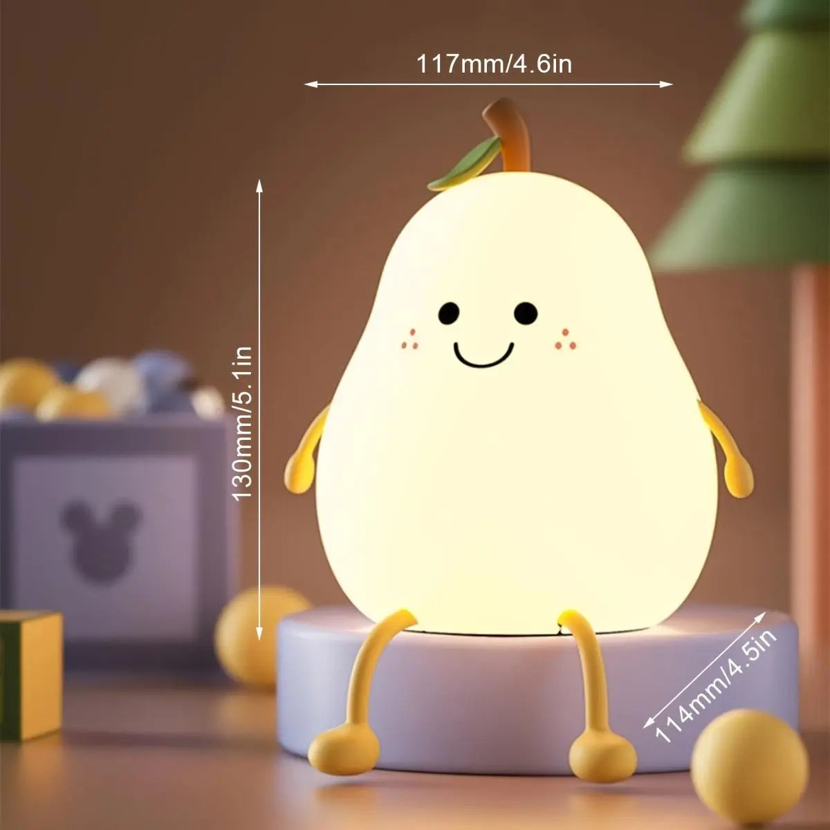 Cartoon Pear Shaped Night Light, USB Rechargeable Color Changing Night Light, Ambient LED Lights for Bedroom Nursery Bedside Home Living Room Decor, Nightlight for Bedroom