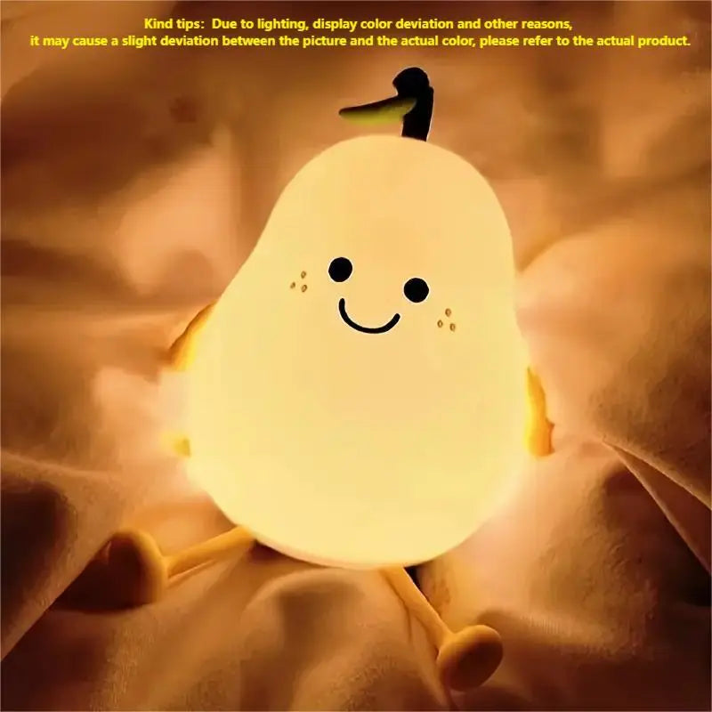 Cartoon Pear Shaped Night Light, USB Rechargeable Color Changing Night Light, Ambient LED Lights for Bedroom Nursery Bedside Home Living Room Decor, Nightlight for Bedroom