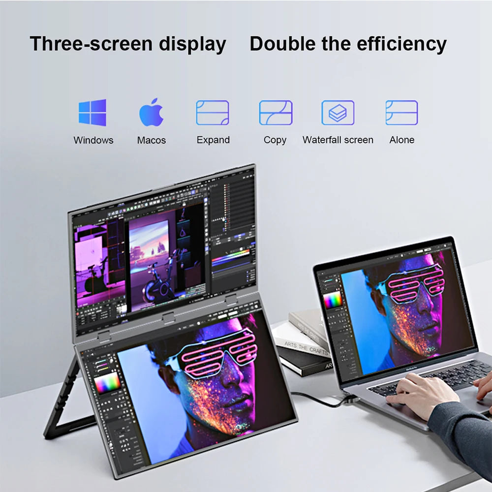 Dual-Screen Portable Monitor 14.1-Inch 15.6-Inch Portable Monitor for Laptop Screen Expander Dual Monitor Dual Monitor Foldable