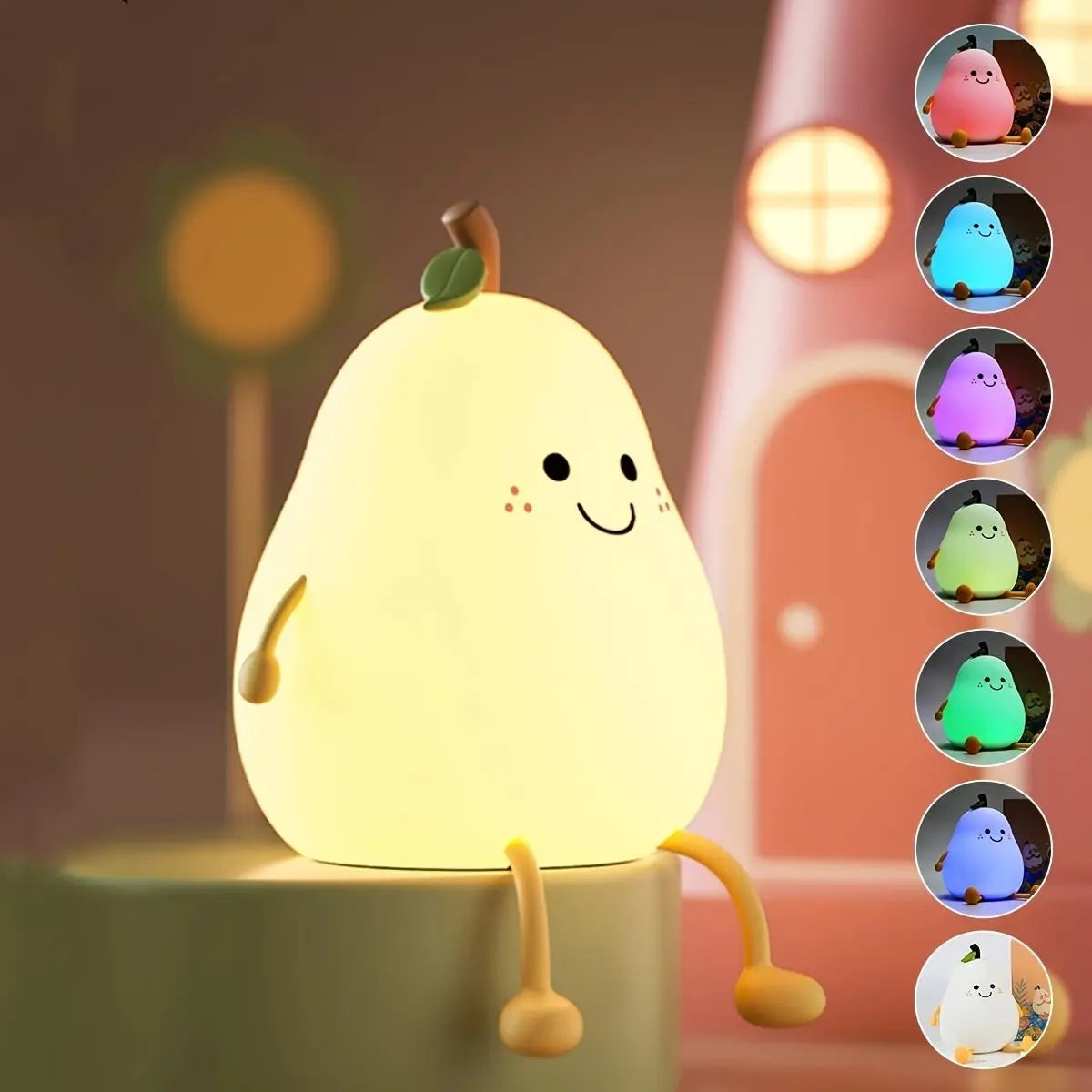 Cartoon Pear Shaped Night Light, USB Rechargeable Color Changing Night Light, Ambient LED Lights for Bedroom Nursery Bedside Home Living Room Decor, Nightlight for Bedroom
