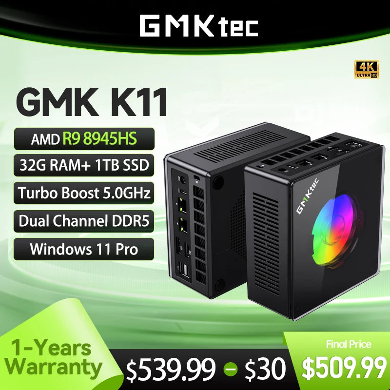 Gmktec Mini PC K11  R9 8945HS Gaming Mini PC 32GB DDR5 1TB SSD Computer PC Mini Computer PC Win11 Pro Gaming PC